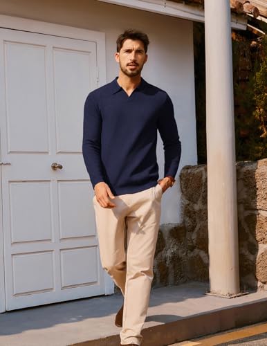 Mens Sweater Long Sleeve V Neck Pullover Sweater Knitted Textured Sweater