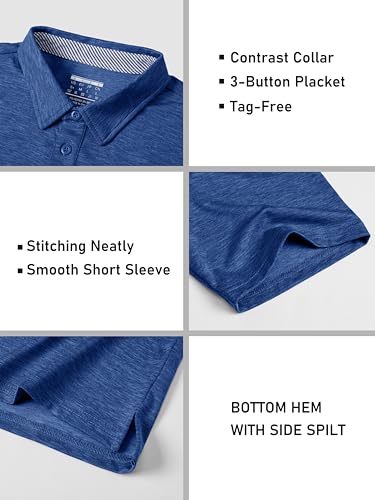 Men's Short Sleeve Polo Golf Shirts 3-Button Moisture Wicking Athletic T-Shirts Casual Collared Shirt