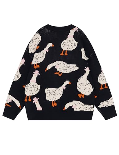 Aelfric Eden Goose Printed Sweater Crewneck Pullover Sweater Long Sleeve Casual Oversized Tops