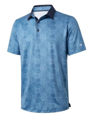 Mens Golf Shirts Short Sleeve Moisture Wicking Dry Fit Print Performance Athletic Casual Golf Polo Shirts for Men