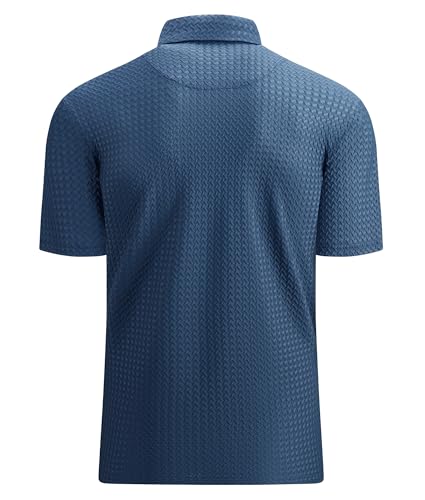 Mens Bubble Jacquard Polo Shirt Super Stretch Short Sleeve Polo Shirts for Men