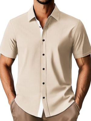 Mens Short Sleeve Button Down Shirts Casual Stylish Wrinkle-Free Untuckit Dress Shirt