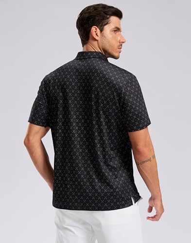 Men's Golf Shirt Short Sleeve Dry Fit Polo Moisture Wicking Print Collared Golf Shirts for Men Casual Lightweight