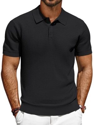 Polo Shirts for Men Short Sleeve Casual Knit Waffle Texture Polo Golf Shirt