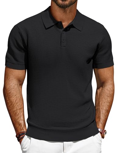 Polo Shirts for Men Short Sleeve Casual Knit Waffle Texture Polo Golf Shirt