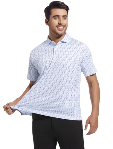 Mens Golf Shirts Print Moisture Wicking Short Sleeve Performance Dry Fit Stretch Active Polo Shirts for Men