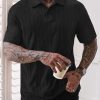Mens Textured Knit Polo Shirts Loose Fit Stretch Casual Summer Collared Shirt (S-XXL)
