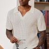 Mens Johnny Collar Polo Shirts Crochet Hollow Out Summer Casual Shirt (S-XXL)