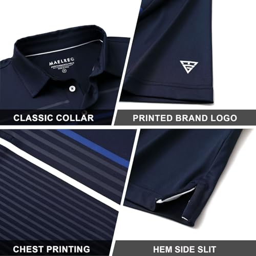 Golf Shirts for Men Short Sleeve Regular Fit Moisture Wicking Performance Casual Striped Print Mens Polo Shirts