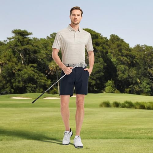 Golf Shirts for Men Short Sleeve Heather Jacquard Textured Stretch Moisture Wicking Performance Mens Polo Shirts