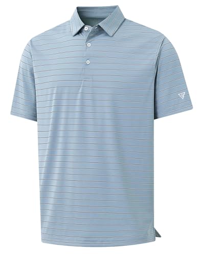 Mens Striped Golf Shirts Short Sleeve Silk-Like Touch Water-Resistant Breathable Soft Collared Polo Shirts for Men