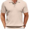 Men's Knit Polo Shirts Short Sleeve Ribbed Knitted Shirt Summer Lightweight Casual Golf Shirts
