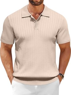 Men's Knit Polo Shirts Short Sleeve Ribbed Knitted Shirt Summer Lightweight Casual Golf Shirts