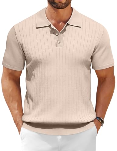 Men's Knit Polo Shirts Short Sleeve Ribbed Knitted Shirt Summer Lightweight Casual Golf Shirts