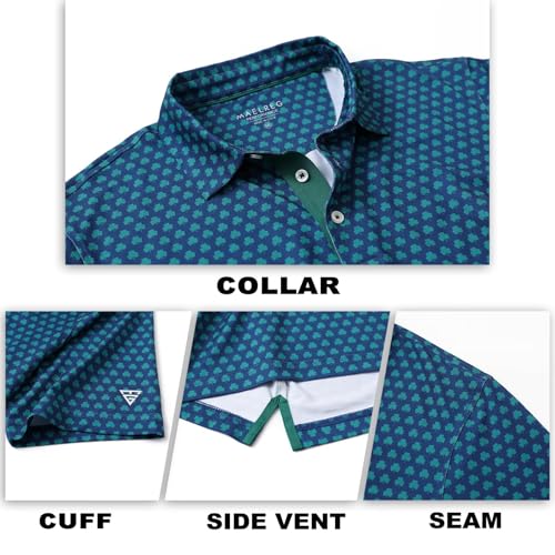 Mens Golf Shirt Short Sleeve Dry Fit Print Moisture Wicking Performance Patterns Collared Polo Shirt