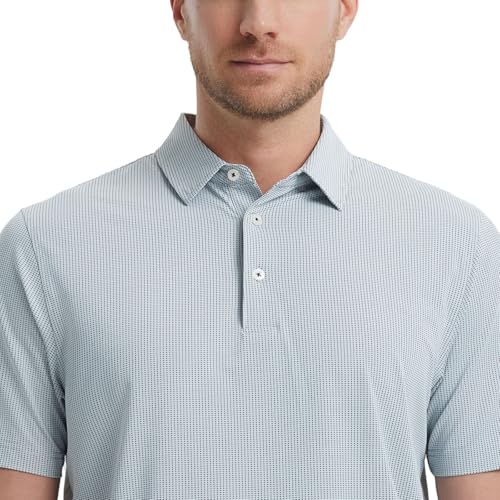 Mens Polo Shirts Short Sleeve Quick Dry Moisture Wicking Athletic Performance Jacquard Collared Golf Shirt for Men