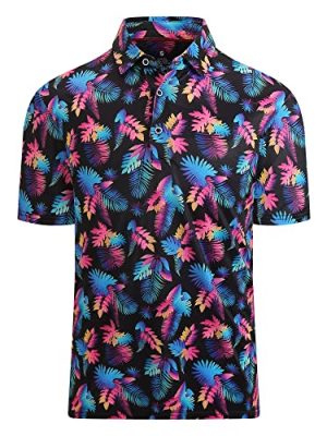Golf Shirts for Men Super Stretch Jacquard Dry Fit Golf Polo Moisture Wicking Short Sleeve Polo Shirts for Men