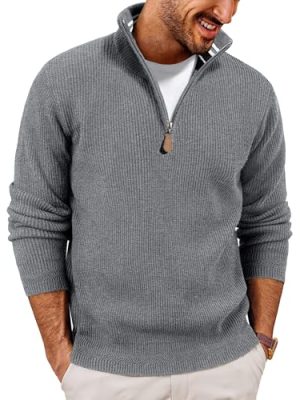 Men Quarter Zip Pullover Sweaters Casual Lightweight Knit Dress Sweater
