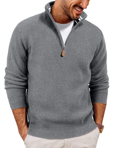 Men Quarter Zip Pullover Sweaters Casual Lightweight Knit Dress Sweater