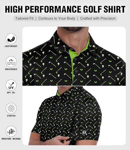 51A1vNhd8mL.jpg Men's Golf Polo Shirt Short Sleeve Performance Moisture Wicking Collared Print Shirt for Golf and Casual Wear