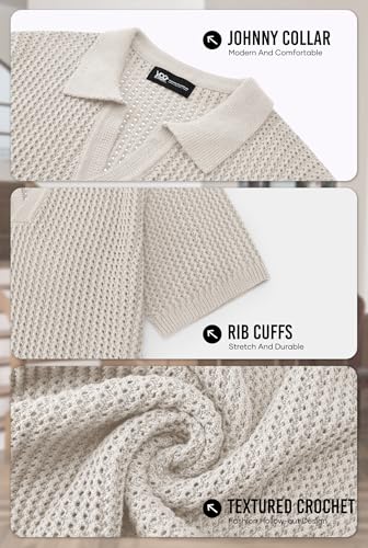 Mens Johnny Collar Polo Shirts Crochet Hollow Out Summer Casual Shirt (S-XXL)