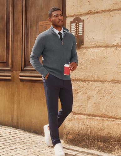 Men Quarter Zip Pullover Sweaters Casual Lightweight Knit Dress Sweater
