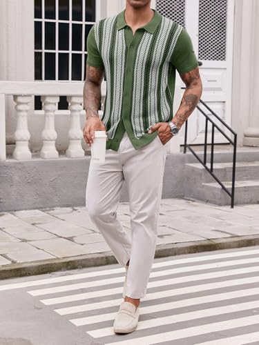 Mens Knit Polo Shirts Vintage Casual Short Sleeve Shirt Golf Button Down Old Money Sweater