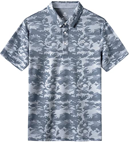 Men's Camo Polo Golf Shirt Hiking Dry Fit Short Sleeve T-Shirts Pique Collared Polo Jersey