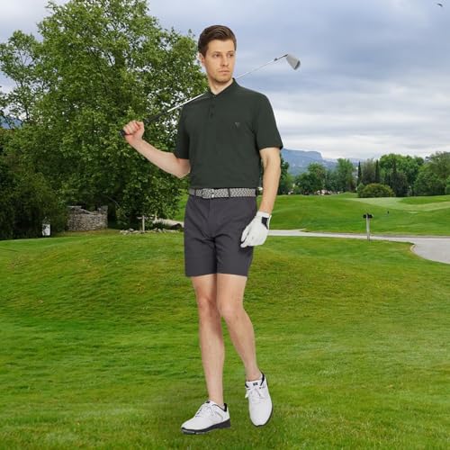 Collarless Golf Shirts for Men Dry Fit Moisture Wicking Performance Solid Casual Mens Henley Shirts Short Sleeve