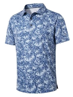 Men's Golf Polo Shirts Short Sleeve Striped Performance Moisture Wicking Dry Fit Golf Shirts for Men