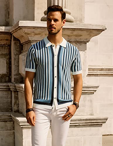 Men's Polo Shirts Retro Knit Shirt Vintage Striped Shirt