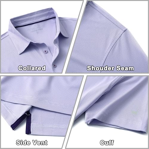 Mens Polo Shirts Short Sleeve Soft Lightweight Performance Dry Fit Jacquard Casual Collared Golf Polo Shirts for Men