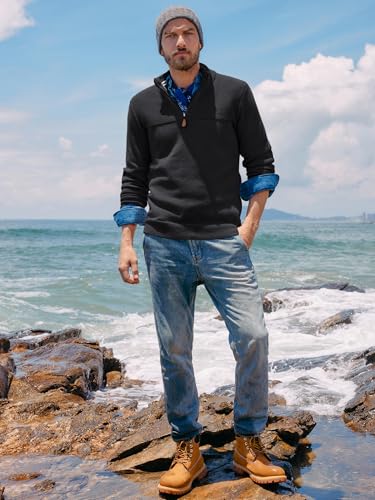 Men's Quarter Zip Sweater Slim Fit Casual Pullover Sweater Mock Neck Polo Sweaters