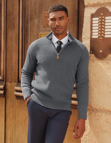 Men Quarter Zip Pullover Sweaters Casual Lightweight Knit Dress Sweater