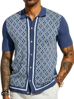 Men's Polo Shirts 70s Vintage Shirts Contrast Knitted Polo Shirts