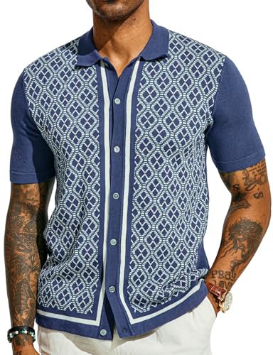 Men's Polo Shirts 70s Vintage Shirts Contrast Knitted Polo Shirts