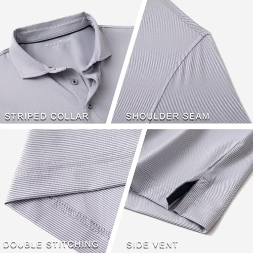 Short and Long Sleeve Polo Shirts for Men Dry Fit Performance Moisture Wicking Sport Pin Striped Mens Golf Shirts
