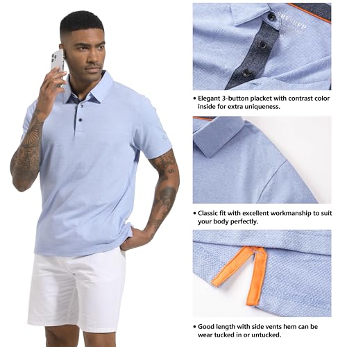 Men's Polo Shirts Short Sleeve Cotton Blend Moisture Wicking Dry Fit Performance Collared Golf Shirts for Men