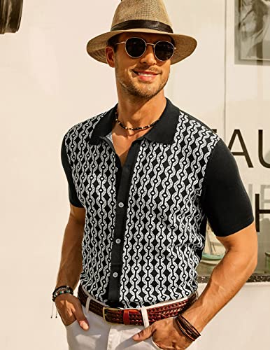 Men's Contrast 70s Vintage Polo Shirts Short Sleeve Knitwear