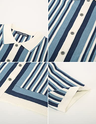Men's Polo Shirts Retro Knit Shirt Vintage Striped Shirt
