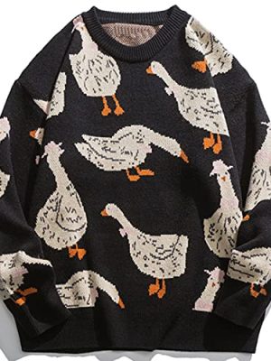 Aelfric Eden Goose Printed Sweater Crewneck Pullover Sweater Long Sleeve Casual Oversized Tops