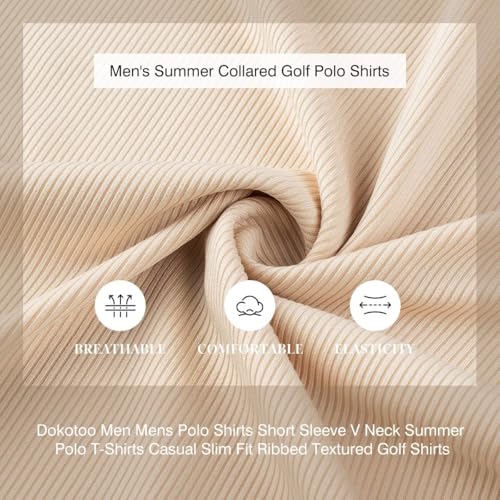 Mens Polo Shirts Short Sleeve V Neck Summer Polo T Shirts Casual Slim Fit Ribbed Textured Golf Shirts