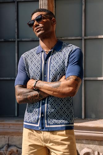 Men's Polo Shirts 70s Vintage Shirts Contrast Knitted Polo Shirts