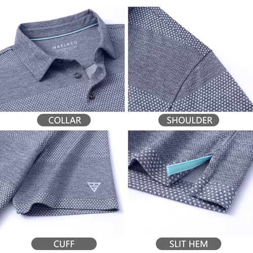 Mens Polo Shirts Short Sleeve Dry Fit Jacquard Performance Moisture Wicking Casual Pocket Golf Shirts for Men