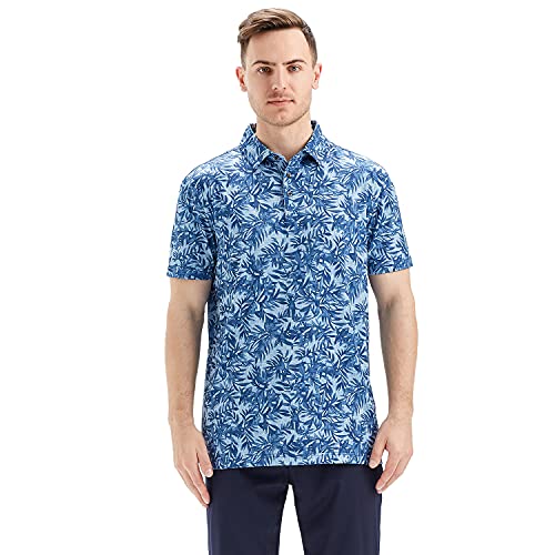 Men's Golf Polo Shirts Short Sleeve Striped Performance Moisture Wicking Dry Fit Golf Shirts for Men