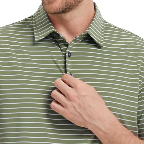 Golf Shirts for Men Moisture Wicking Striped Polo Performance Dry Fit Business Sports Mens Polo Shirts Short Sleeve