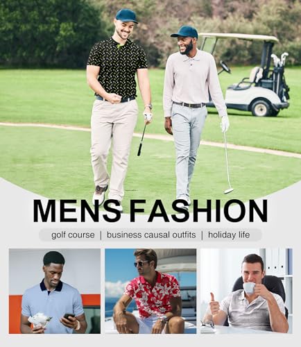 51mPXF7fqZL.jpg Men's Golf Polo Shirt Short Sleeve Performance Moisture Wicking Collared Print Shirt for Golf and Casual Wear