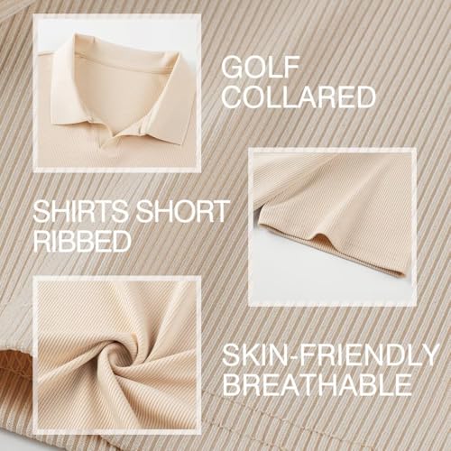 Mens Polo Shirts Short Sleeve V Neck Summer Polo T Shirts Casual Slim Fit Ribbed Textured Golf Shirts