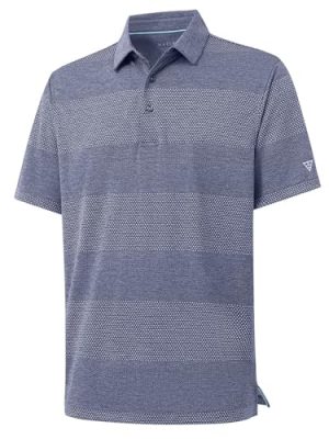 Mens Polo Shirts Short Sleeve Dry Fit Jacquard Performance Moisture Wicking Casual Pocket Golf Shirts for Men