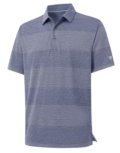 Mens Polo Shirts Short Sleeve Dry Fit Jacquard Performance Moisture Wicking Casual Pocket Golf Shirts for Men